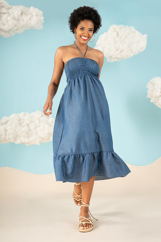Vestido midi strapless