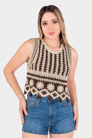 Blusa tejida sin mangas