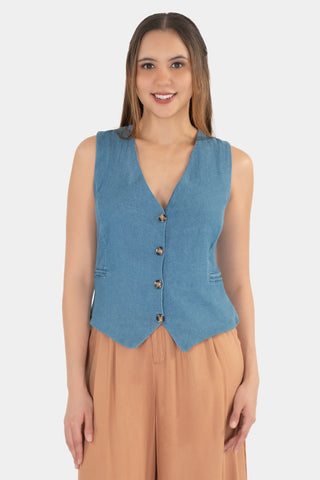 Chaleco denim con escote en v