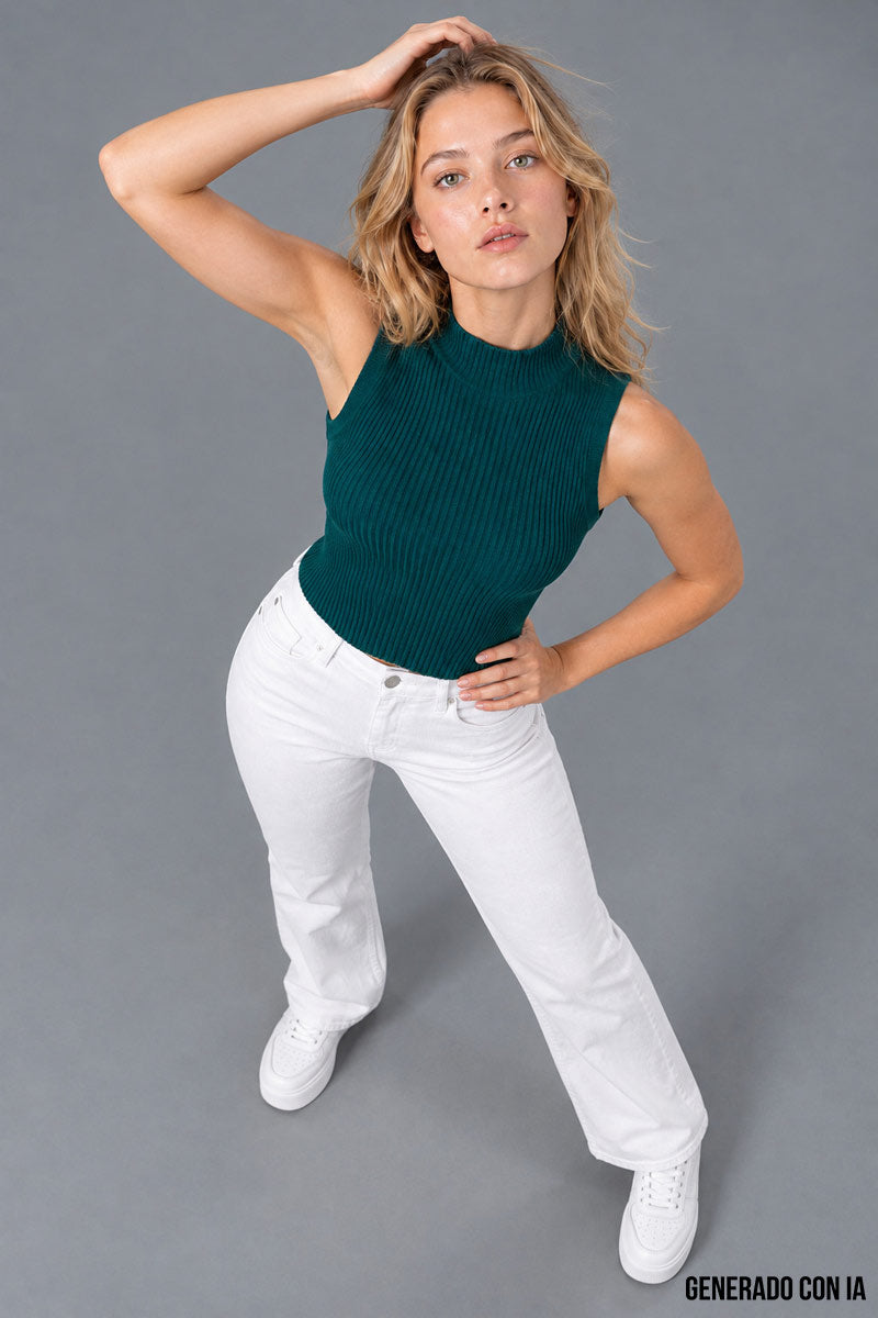 Blusa tejida sin mangas cuello alto