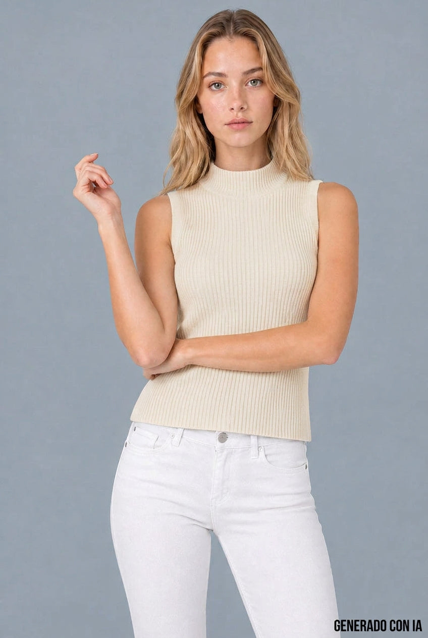 Blusa tejida sin mangas cuello alto
