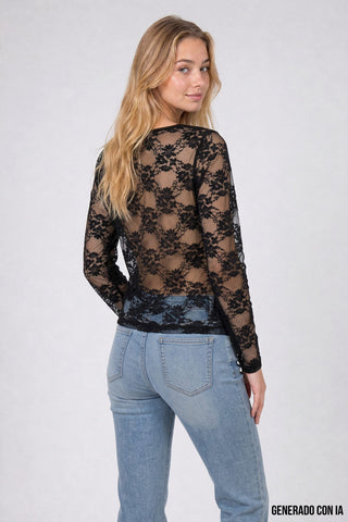 Blusa de encaje de manga larga
