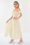 Vestido midi de hombros descubiertos