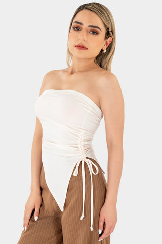 Blusa strapless con jareta