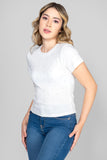 Playera manga corta acanalada con perlas