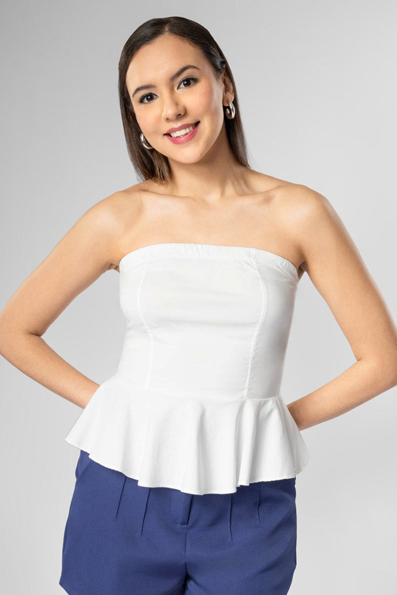 Blusa strapless con olanes Blanco Chica