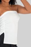 Blusa strapless con abertura a un costado
