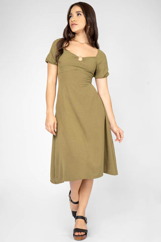 Vestido midi escote en v