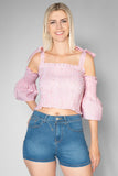 Blusa crop con tirantes y mangas