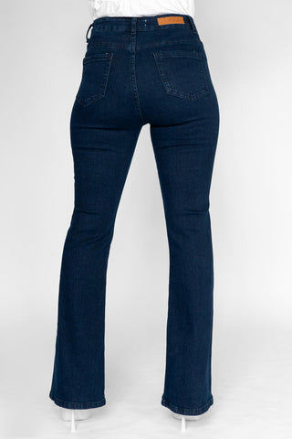 Jeans tiro alto corte campana