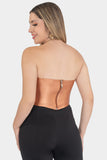 Blusa strapless tipo corset satinado