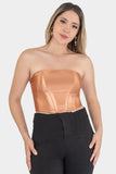 Blusa strapless tipo corset satinado