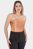 Blusa strapless tipo corset satinado