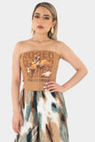 Playera strapless con estampado