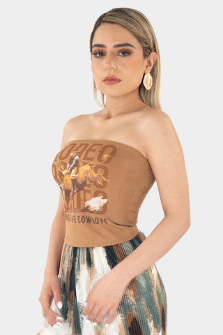 Playera strapless con estampado