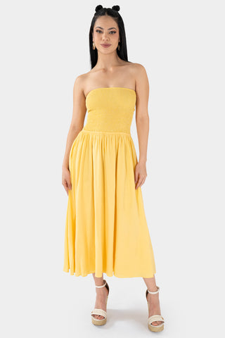 Vestido midi strapless con enresortado