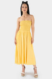 Vestido midi strapless con enresortado