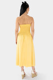 Vestido midi strapless con enresortado