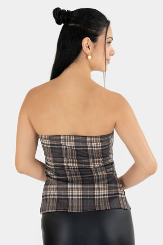 Blusa strapless a cuadros