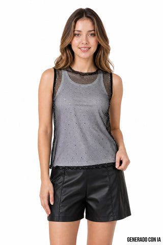 Blusa sin mangas transparente con brillos