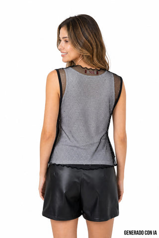 Blusa sin mangas transparente con brillos