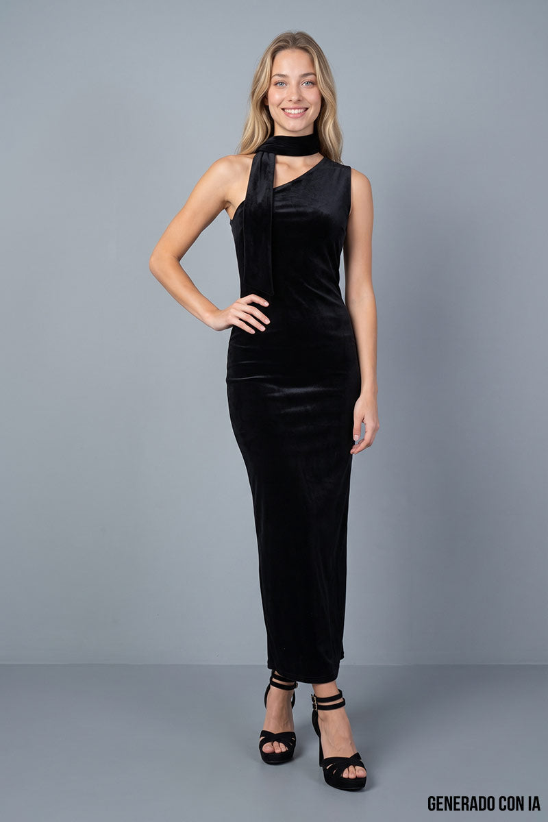 Vestido midi escote asimétrico con  banda