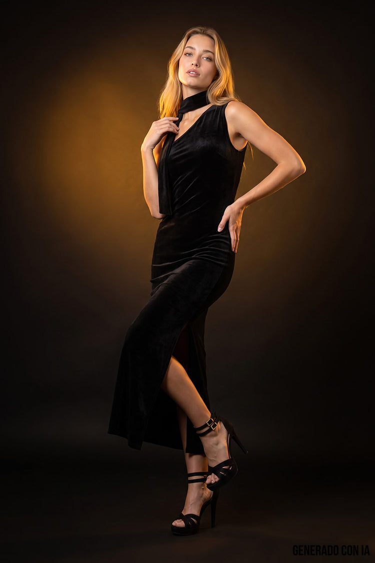 Vestido midi escote asimétrico con  banda