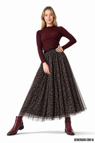 Falda maxi animal print