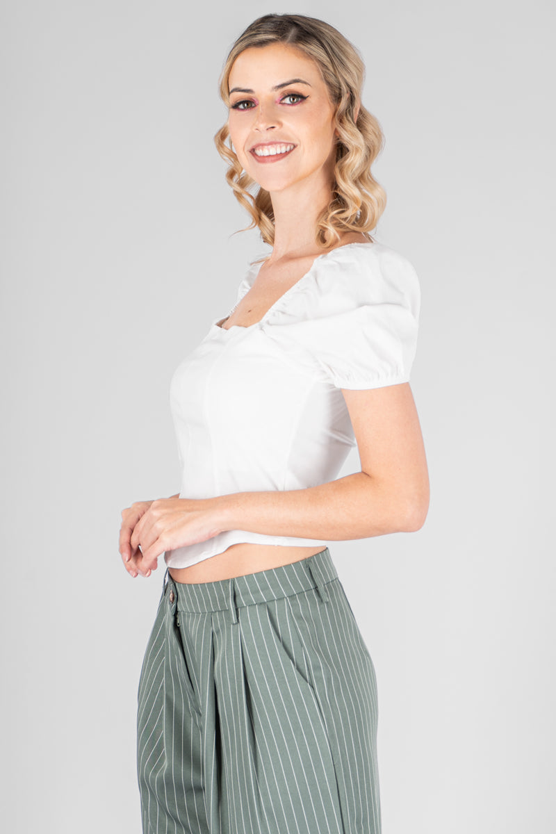 Blusa manga corta abullonada look corset (7452390260778)