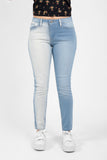 Jeans tiro medio recto con dos bloques de color